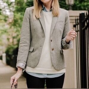 J.Crew Mercantile Schoolboy Blazer Women's Sz 2 Gray Wool Blend‎ Preppy Gold
